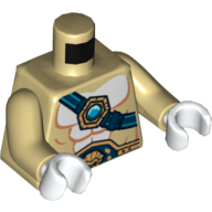 Lego Torso Bare Chest with Body Lines, Dark Blue Belt and Chi Orb Print, Tan Arms, White Hands / Tan