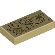 Lego Tile 1 x 2 with Drawing of Goat, Star Print / Tan