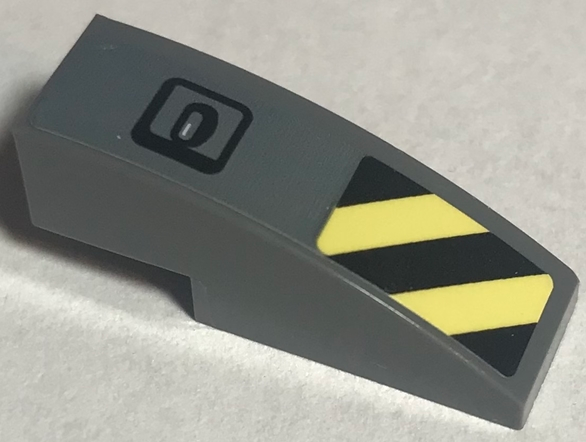 Lego Slope, Curved 3 x 1 with Black and Bright Light Yellow Danger Stripes and Tow Hook Pattern Side B (Sticker) - Set 60216 / Dark Bluish Gray
