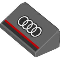 Lego Brick Sloped 30° 1 x 2 x 2/3 with Black/Red Stripe, Audi Logo Print