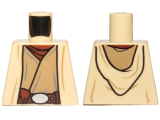 Lego Torso SW Open Robe, Dark Tan Undershirt and Belt with Buckle and Pouch Pattern / Tan