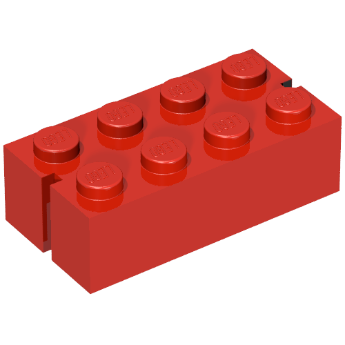 Lego Brick 2 x 4 without Bottom Tubes, Slotted (with 2 slots) / Vintage Red