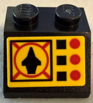 Lego Slope 45 2 x 2 with Cruiser Spaceship on Red Radar Screen with Lights and Buttons on Yellow Background Pattern (Sticker) - Set 40580