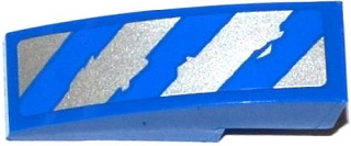 Lego Slope, Curved 3 x 1 with Worn Blue and Silver Danger Stripes Pattern Model Right Side (Sticker) - Set 75918 / Blue