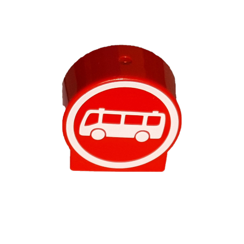 Lego Duplo Brick 1 x 3 x 2 Round Top with White Bus, Circle on Red Background Print / Red