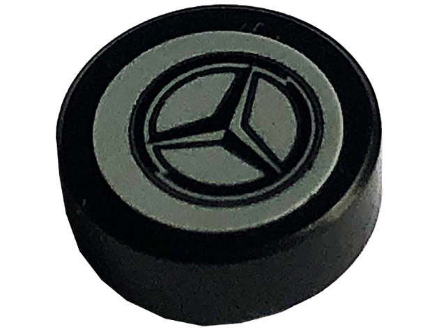 Lego Tile, Round 1 x 1 with Mercedes-Benz Logo Pattern (Sticker) - Set 42129 / Black