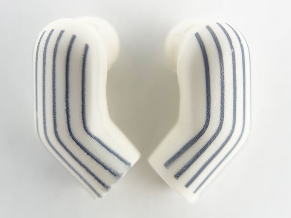 Lego Arm, (Matching Left and Right) Pair with 6 Dark Bluish Gray Pinstripes Pattern / White