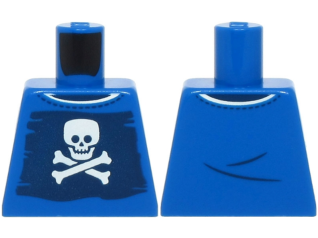 Lego Torso Shirt with Collar and Dark Blue Pirate Flag with White Skull and Crossbones (Jolly Roger) Pattern (BAM) / Blue