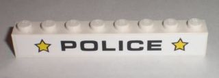 Lego Brick 1 x 8 with Black 'POLICE' and Yellow Stars Pattern (Sticker) - Set 8211