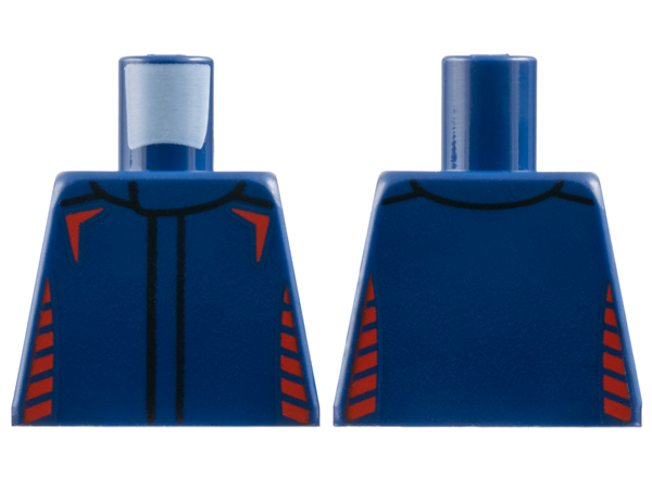 Lego Torso Racing Suit with Red Broken Stripes on Sides and Chevrons on Shoulders Pattern / Dark Blue