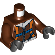 Lego Torso Aviator Jacket with Orange Parachute and Straps, Arctic Explorer Logo on Reverse Print, Reddish Brown Arms, Black Hands / Reddish Brown