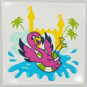 Lego Tile 6 x 6 with Bottom Tubes, Textured Surface with Dark Pink Flamingo, Yellow Castle, Medium Azure Water, Lime Palm Trees Pattern (Sticker) - Set 41430