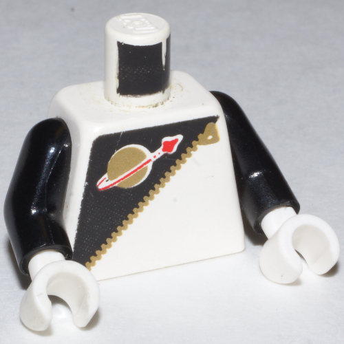 Lego Torso Classic Space Logo, Futuron Black Print, Black Arms, White Hands