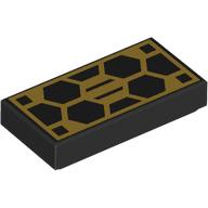 Lego Tile 1 x 2 with Gold Circuitry / Solar Panel Print / Black