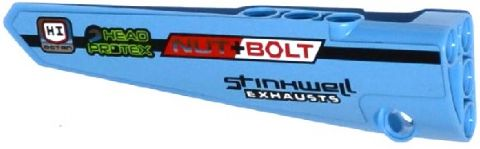 Lego Technic, Panel Fairing # 5 Long Smooth, Side A with 'HI OCTAN', 'HEAD PROTEX',  'NUT BOLT' and 'STINKWELL EXHAUSTS' Pattern (Sticker) - Set 42037