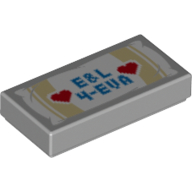 Lego Tile 1 x 2 with Blue 'E&L 4-EVA', Red Hearts Print