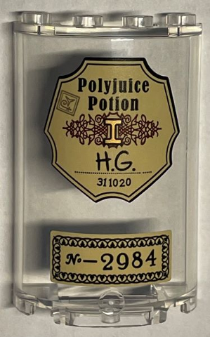 Lego Cylinder Half 2 x 4 x 5 with 1 x 2 Cutout with Black 'Polyjuice Potion' and 'No-2984' Pattern (Stickers) - Set 76391