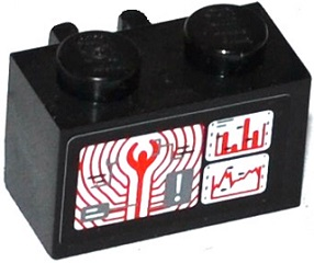 Lego Brick, Modified 1 x 2 with Open O Clip Vertical with Graphs, Staff and Exclamation Mark on Screens Pattern (Sticker) - Set 76041