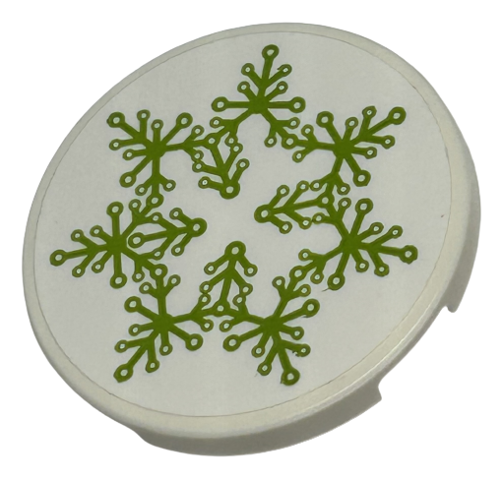 Lego Tile, Round 3 x 3 with Lime Plant Leaves in Snowflake Wreath Pattern (Sticker) - Set 40528