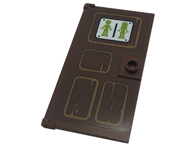 Lego Door 1 x 4 x 6 with Stud Handle with Lime Male and Female Mini Doll Silhouettes (Unisex Restroom) on Wood Panel Pattern (Sticker) - Set 41379