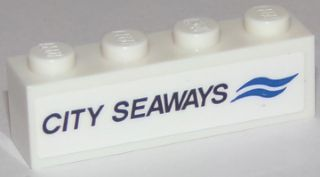 Lego Brick 1 x 4 with Black 'CITY SEAWAYS' and Two Blue Tildes Pattern (Sticker) - Set 60119