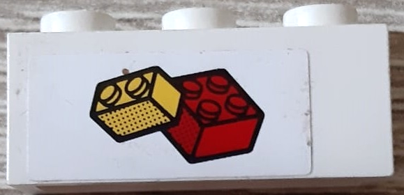Lego Brick 1 x 3 with Red and Yellow Bricks Pattern (Sticker) - Set 3310 / White