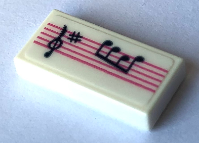 Lego Tile 1 x 2 with Musical Score with Dark Pink Lines, Black Treble Clef, Sharp Symbol and Music Notes Pattern (Sticker) - Set 41670