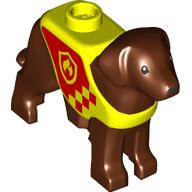 Lego Animal, Dog, Standing with Yellow Vest, Red Fire Fighters print / Reddish Brown
