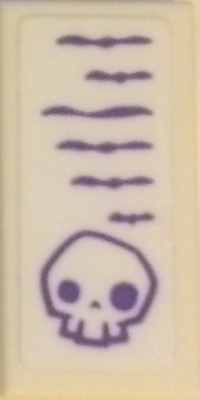 Lego Tile 1 x 2 with Dark Purple Skull and Lines Pattern (Sticker) - Set 41335 / White
