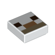 Lego Tile 1 x 1 with Pixelated Dark Brown/Dark Tan/Medium Nougat Face print / White