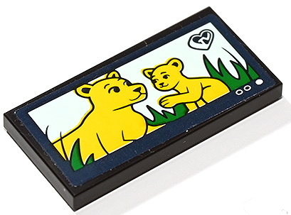 Lego Tile 2 x 4 with Screen with Yellow Female Lion and Cub, Green Grass and 'TV' Heart Logo Pattern (Sticker) - Set 41730