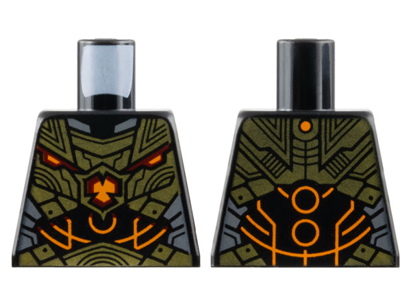 Lego Torso Armor with Gold Plates, Black Abdomen with Orange Circles and Lines Pattern / Black