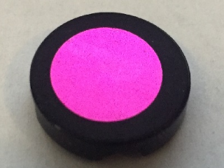 Lego Tile, Round 2 x 2 with Mirrored Magenta Circle Pattern (Sticker) - Set 7586 / Black