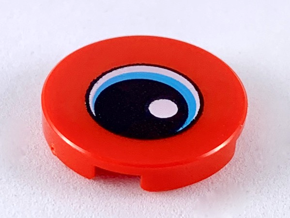 Lego Tile, Round 2 x 2 with Bottom Stud Holder with Eye with Medium Azure Iris and Black Pupil Pattern / Red