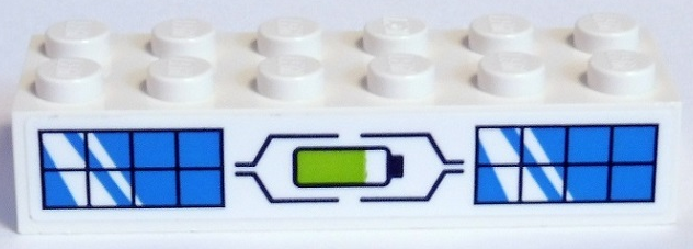 Lego Brick 2 x 6 with Lime Battery Power Meter and 2 Dark Azure Solar Panels Pattern (Sticker) - Set 41346