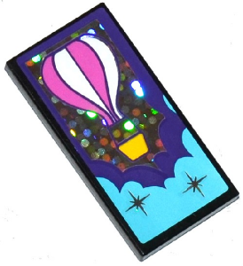 Lego Tile 2 x 4 with Hot Air Balloon, Stars and Dark Purple and Medium Azure Clouds Pattern (Sticker) - Set 41130