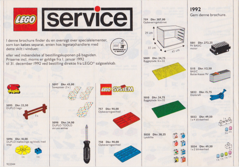 Lego 1992 Medium Service Packs Danish (922044-DK)