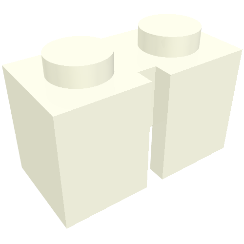 Lego Brick 1 x 2 without Bottom Tube, Slotted (with 1 slot) / White