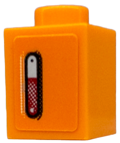 Lego Brick 1 x 1 with Red and Silver Blinker Light with Black Outline Pattern Model Right Side (Sticker) - Set 76918 / Orange