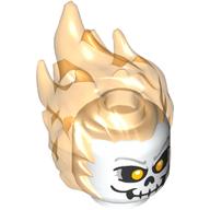 Lego Minifig Head Special with Trans-Orange Flames and Skull Print (Ghost Rider) / White