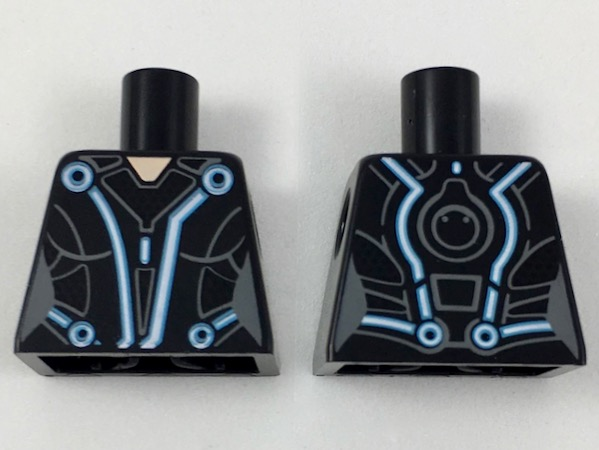 Lego Torso Female with White/Blue Curved Lines and Dark Bluish Gray Markings Pattern / Black