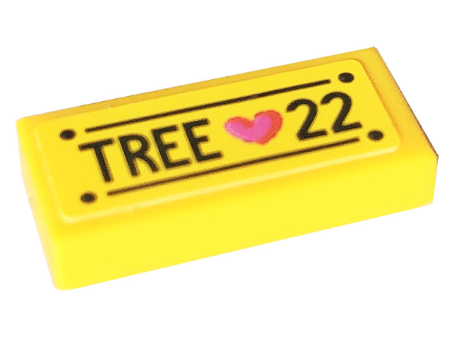 Lego Tile 1 x 2 with Lines, Rivets, 'TREE 22', and Heart Pattern (Sticker) - Set 41707