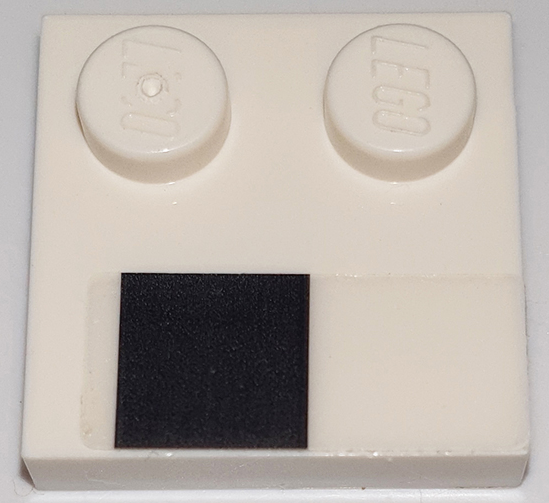 Lego Tile, Modified 2 x 2 with Studs on Edge with Black Square Pattern Model Right Side (Sticker) - Set 76908 / White