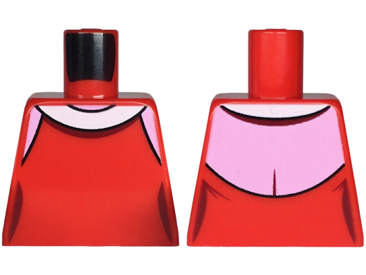 Lego Torso Female Dress Top with White Collar over Bright Pink Shoulders, Neck and Back Pattern / Red
