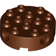 Lego Brick Round 4 x 4 with 4 Side Pin Holes and Center Axle Hole / Reddish Brown