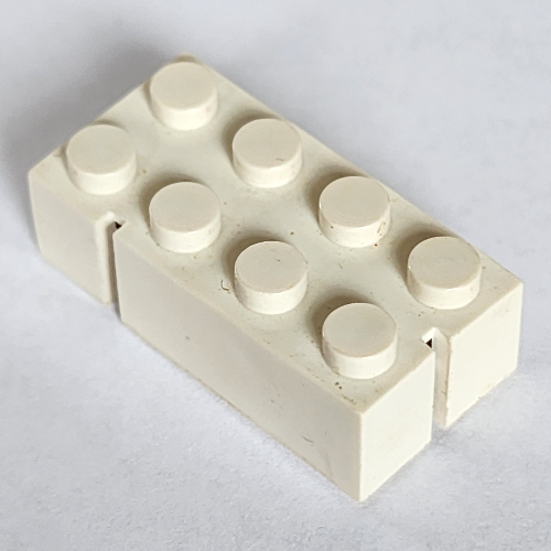 Lego Brick 2 x 4 without Bottom Tubes, Slotted (with 2 slots, opposite corner left) / White