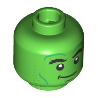 Lego Minifig Head Hulk, Thick Black Eyebrows, Dark Green Lines, Stubbled Beard, Smile/Angry Teeth / Bright Green