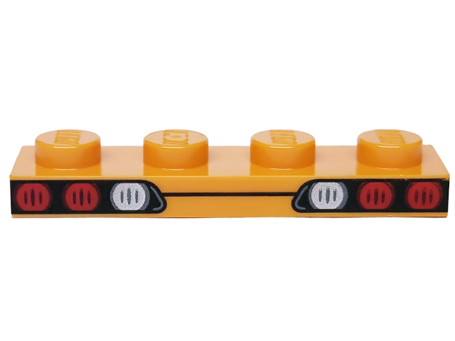 Lego Plate 1 x 4 with Red Taillights and Silver Reverse Lights on Black Background Pattern