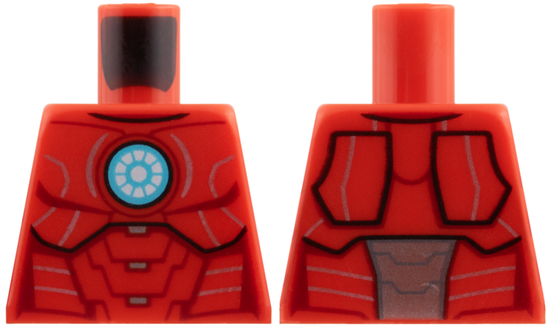 Lego Torso Armor with Medium Azure and White Circle Arc Reactor, Black Panel Lines, Silver Trim Pattern / Red