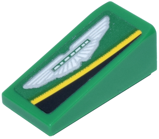 Lego Slope 18 2 x 1 x 2/3 with White and Light Bluish Gray Aston Martin Wings Logo and Yellow and Black Lines Pattern Model Left Side (Sticker) - Sets 76925 / 77245